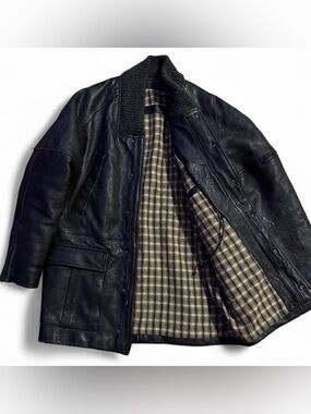 Vintage 1980s–90s Yves Saint Laurent YSL Black Pebbled Leather Utility Jacket